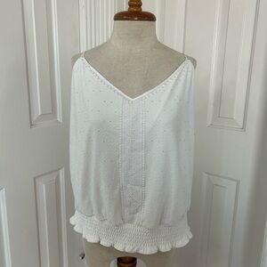 White House Black Market Ruffled White Sleeveless Camisole